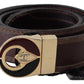 Elegant Brown Leather Belt with Logo Buckle