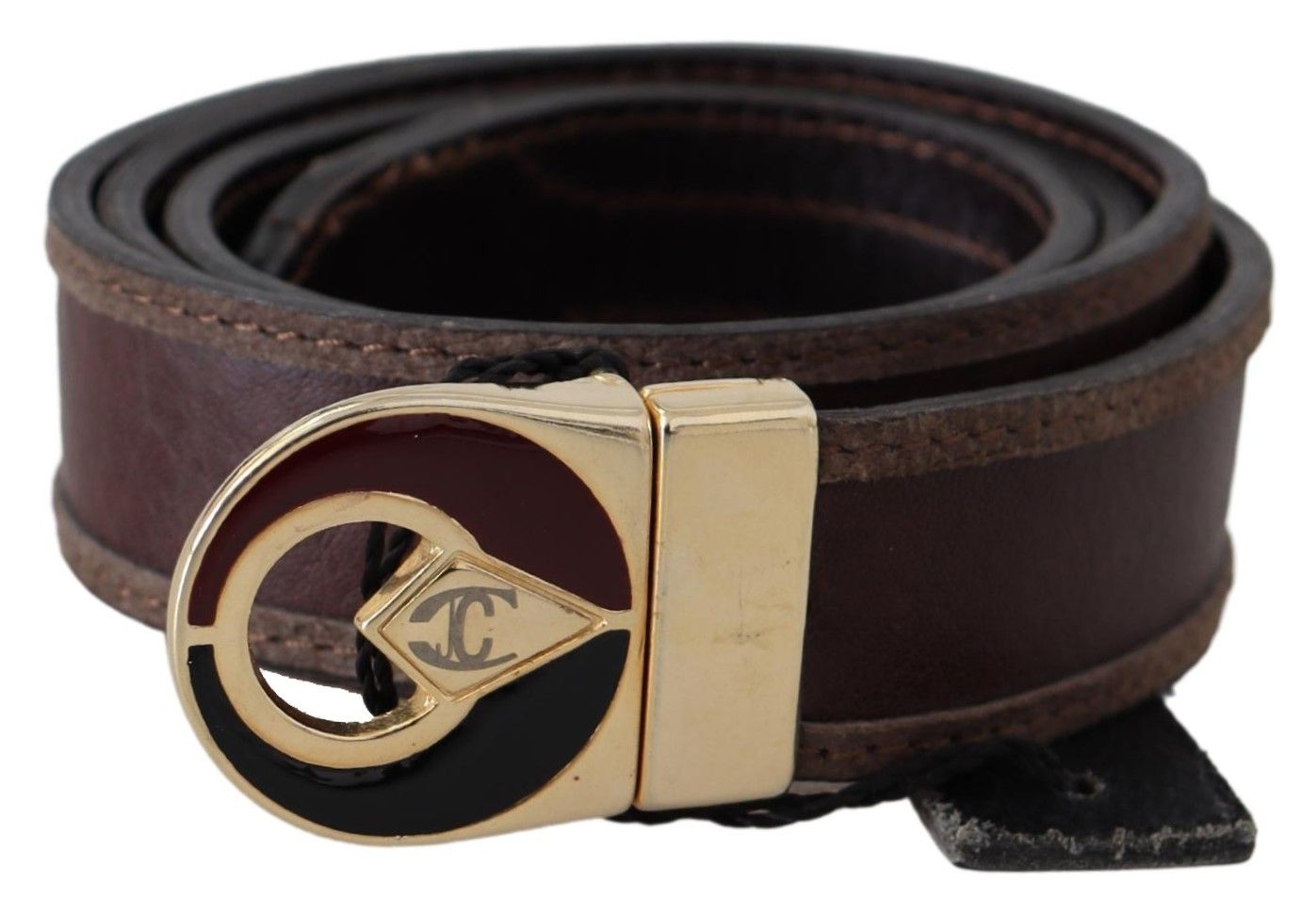 Elegant Brown Leather Belt with Logo Buckle