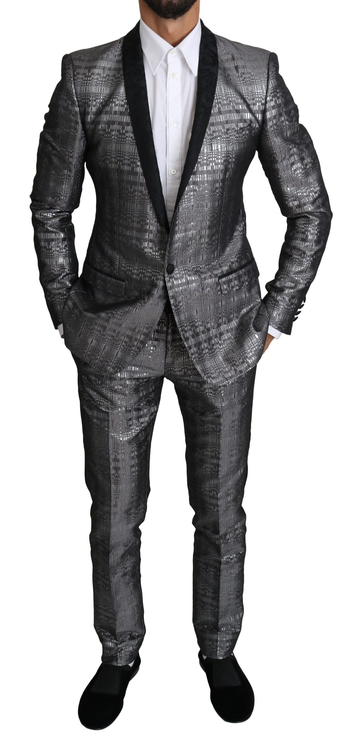 Elegant Silver Patterned Men's Suit