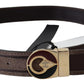 Elegant Brown Leather Belt with Logo Buckle