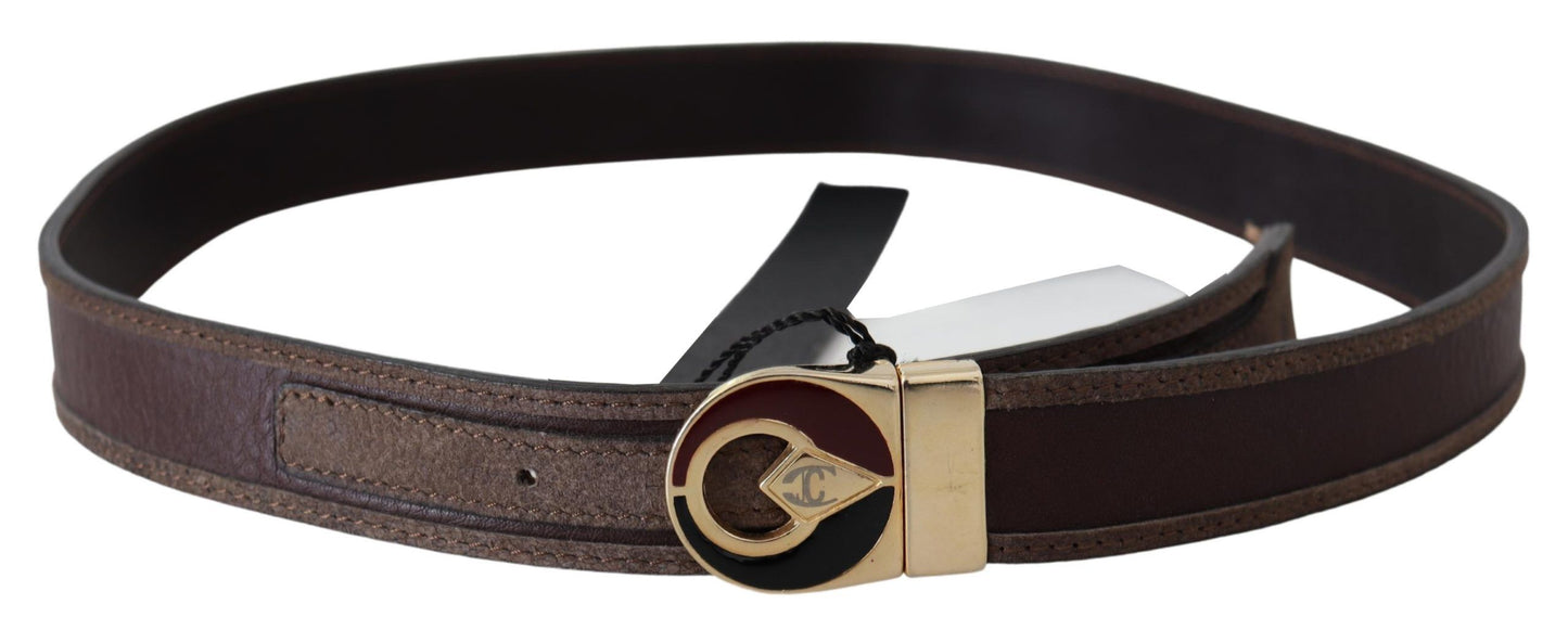 Elegant Brown Leather Belt with Logo Buckle