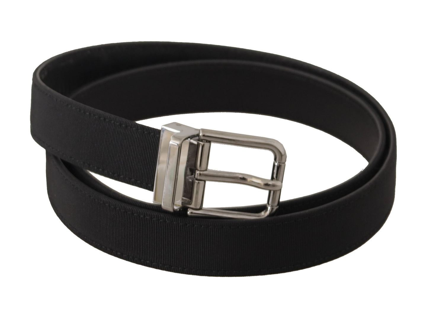 Elegant Black Leather Belt with Metal Buckle