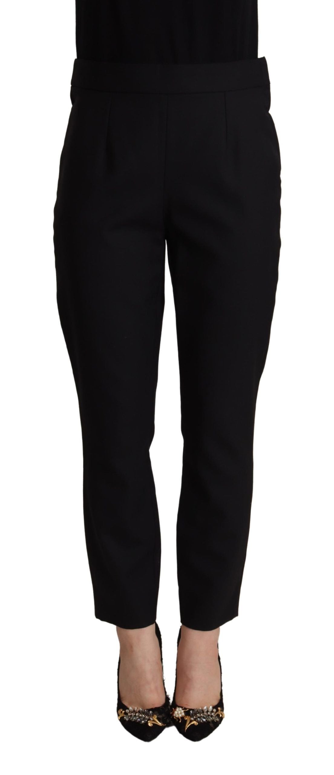 Elegant High Waisted Black Tapered Trousers