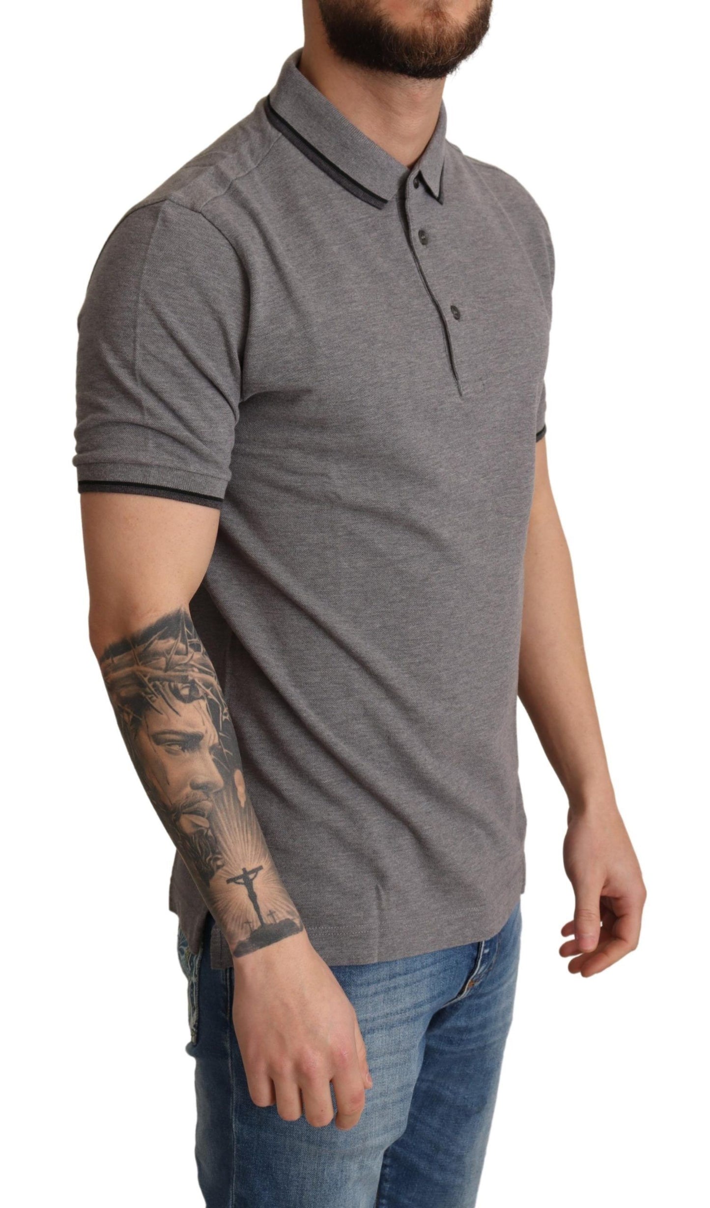 Elegant Gray Polo T-Shirt with Logo Detail