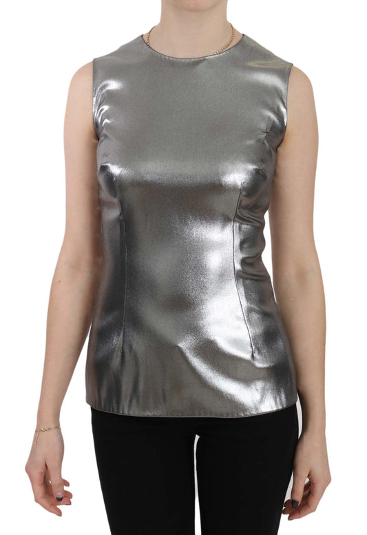 Elegant Silver Tulle Sleeveless Silk Top