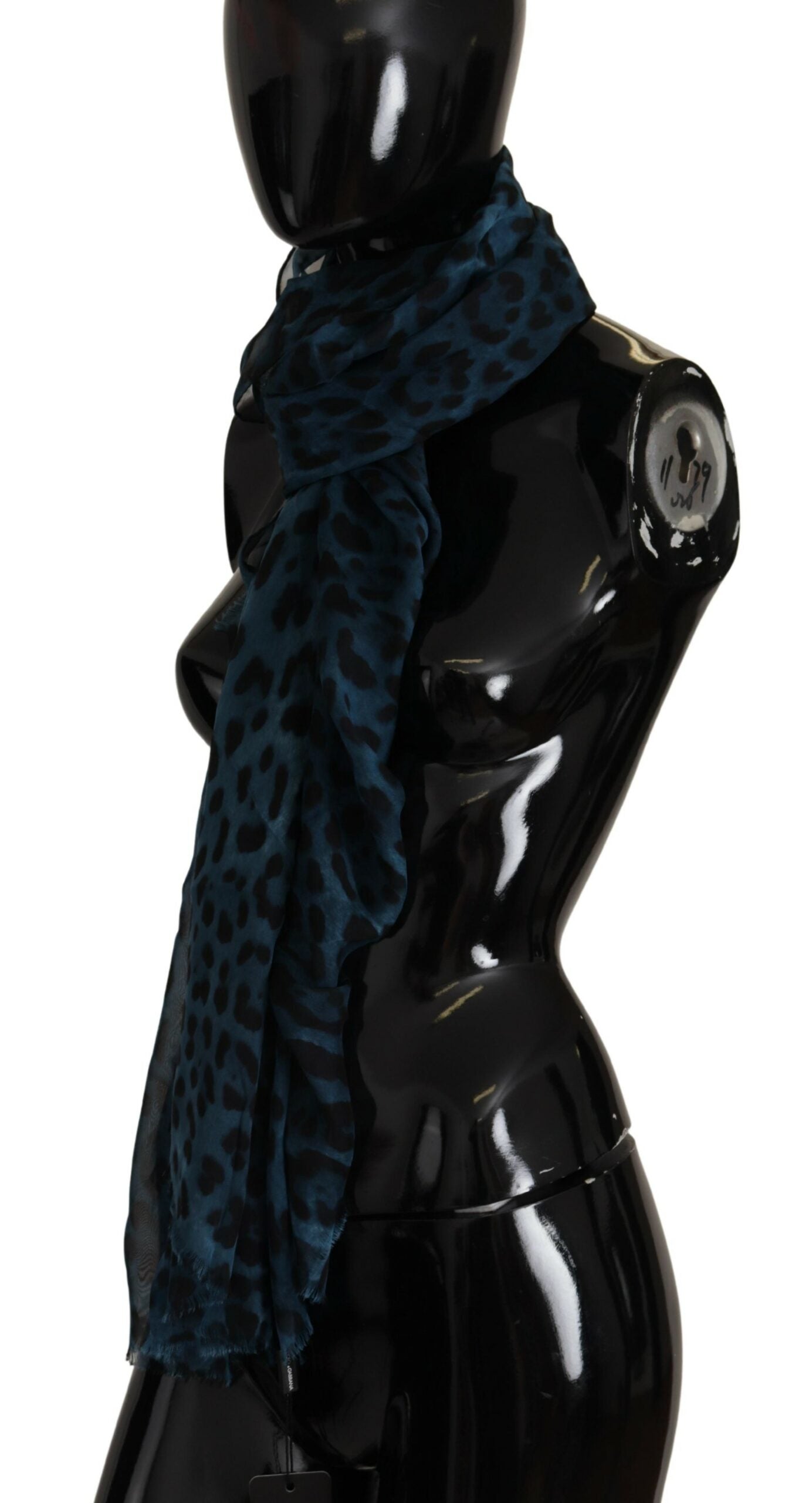 Elegant Blue Leopard Print Silk Shawl