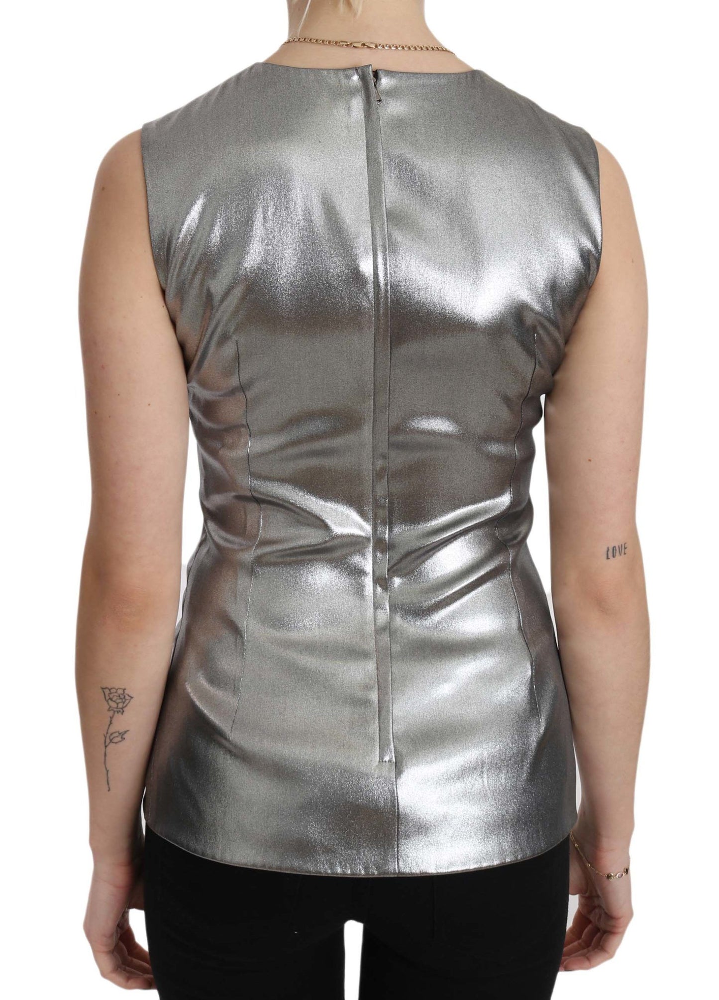 Elegant Silver Tulle Sleeveless Silk Top