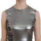 Elegant Silver Tulle Sleeveless Silk Top