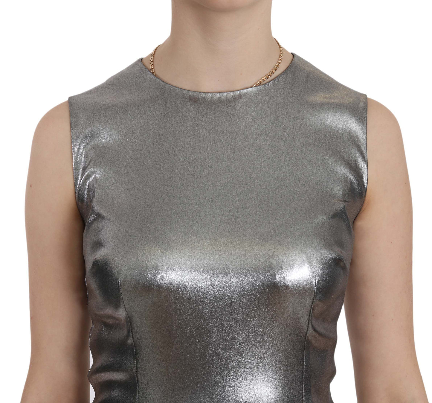 Elegant Silver Tulle Sleeveless Silk Top