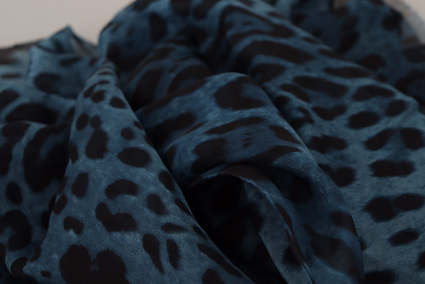 Elegant Blue Leopard Print Silk Shawl