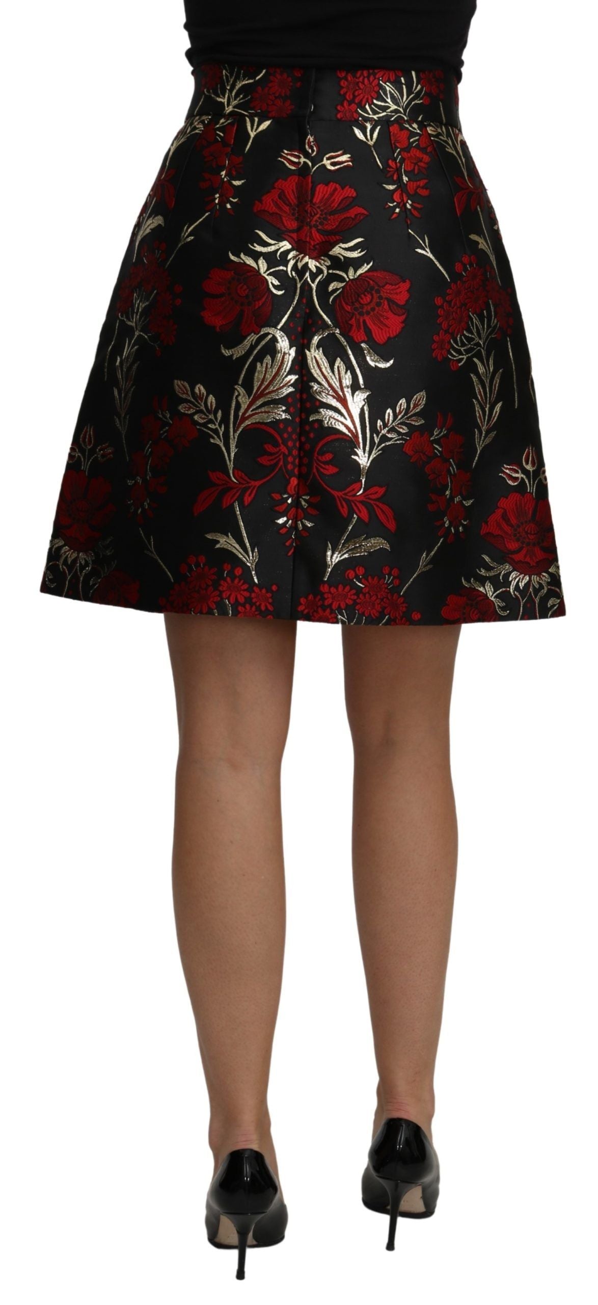 Black Floral Jacquard High Waist A-line Mini Skirt