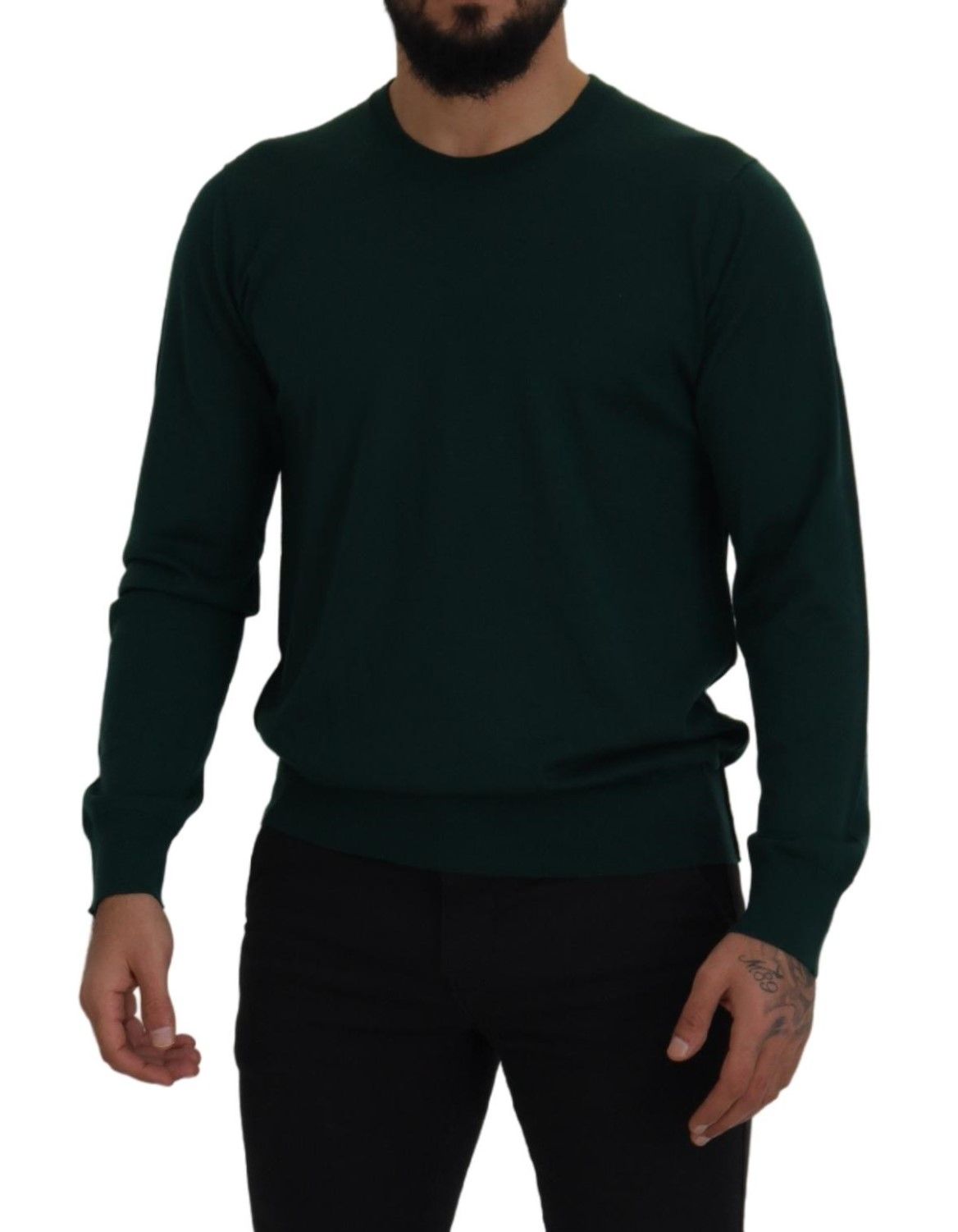 Elegant Green Crewneck Cashmere Sweater