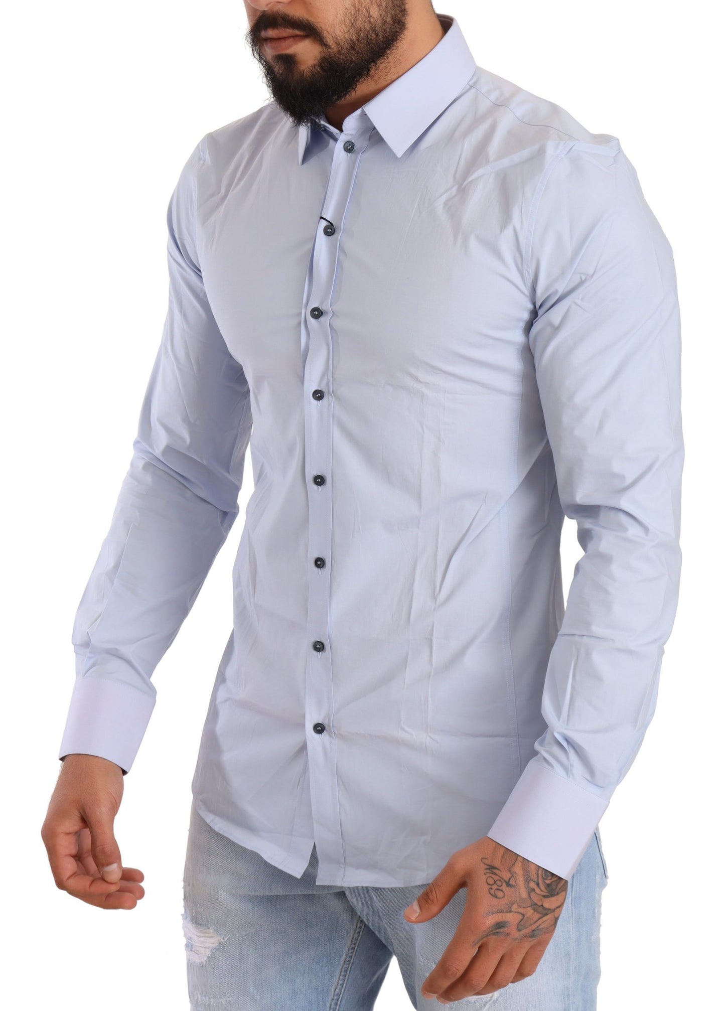 Elegant Light Blue Slim Fit Dress Shirt