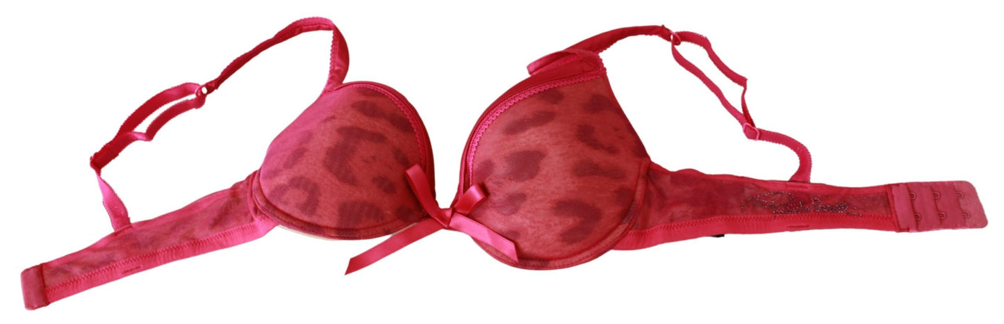 Elegant Pink Leopard Push Up Bra