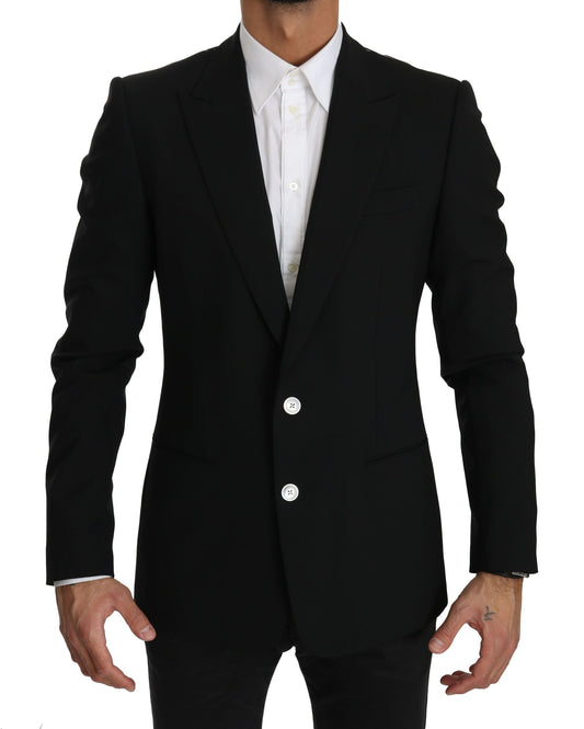 Elegant Black Virgin Wool Blend Blazer