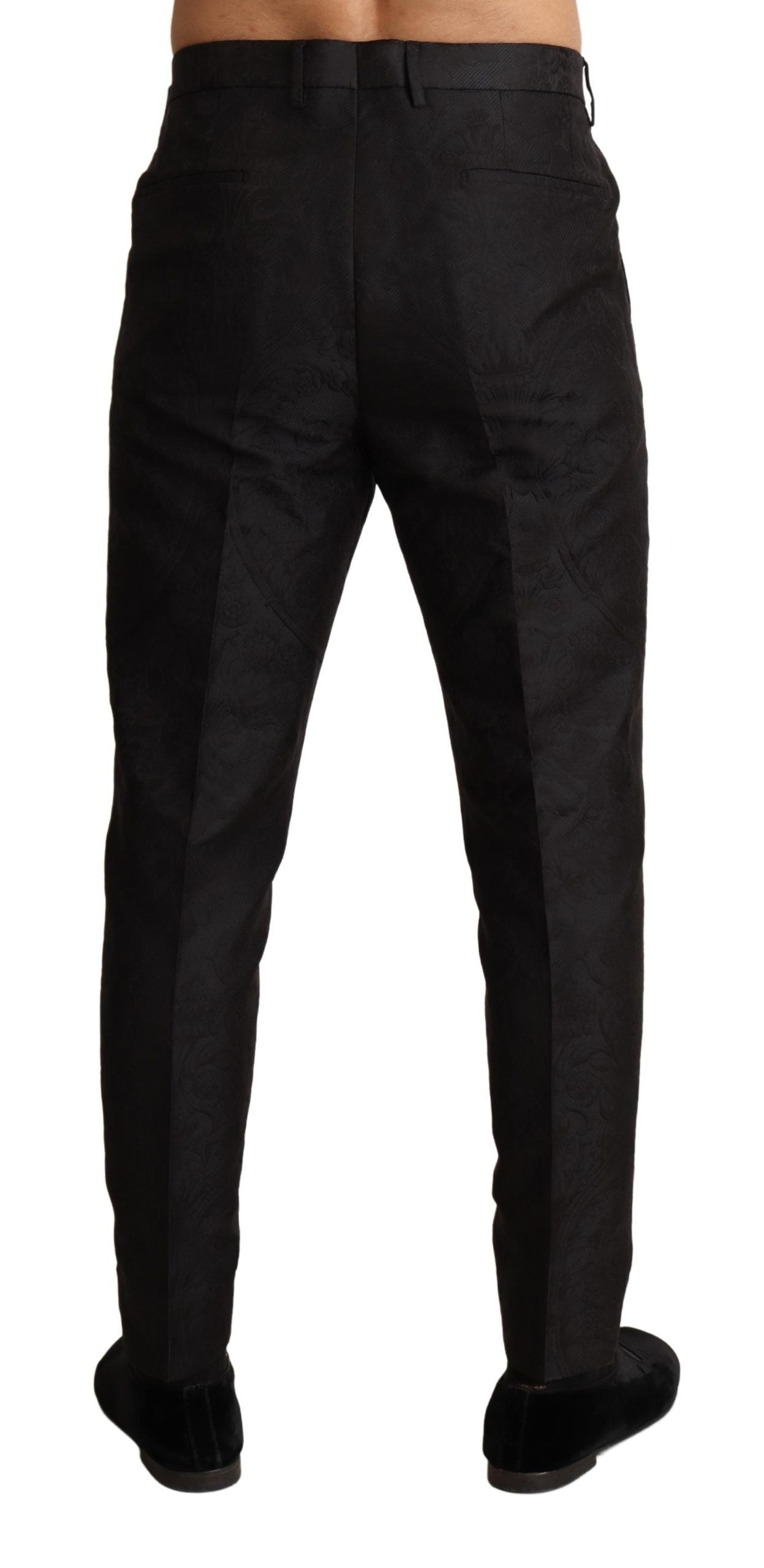 Elegant Slim Fit Black Brocade Dress Pants