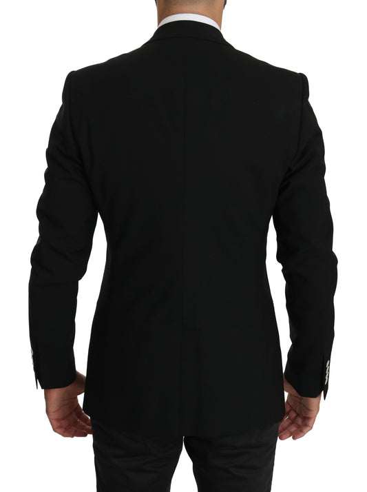 Elegant Black Virgin Wool Blend Blazer