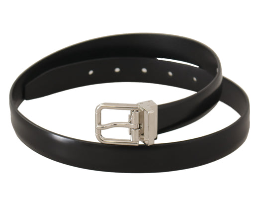 Elegant Black Leather Belt with Metal Buckle