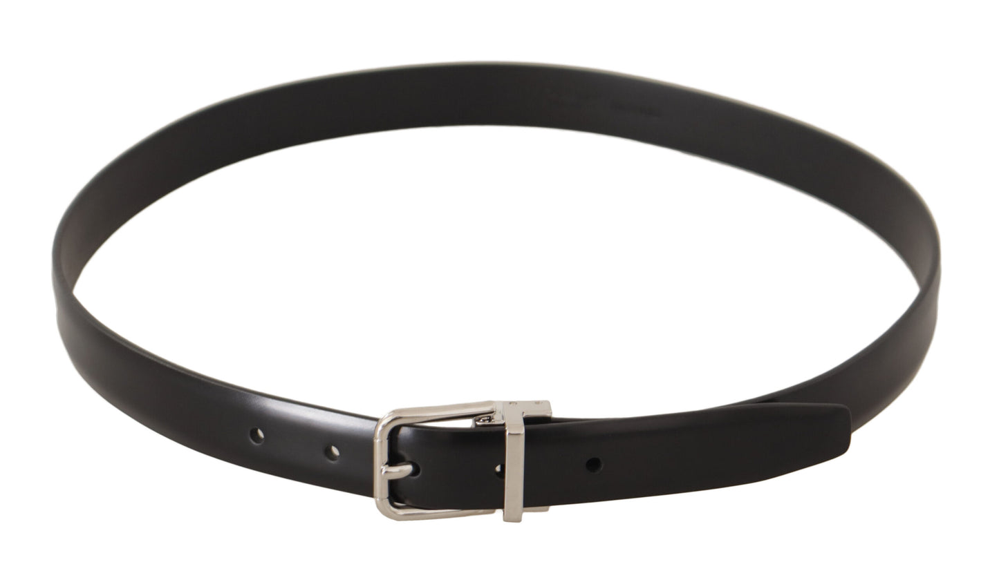 Elegant Black Leather Belt with Metal Buckle