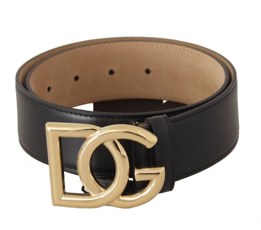 Elegant Black Leather Belt with Engraved Buckle