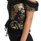 Elegant Floral Jacquard Blouse with Crystal Details