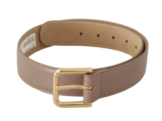 Elegant Cream Leather Belt with Engraved Buckle