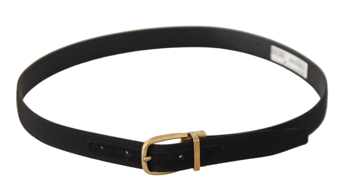 Elegant Black Canvas-Leather Men's Belt