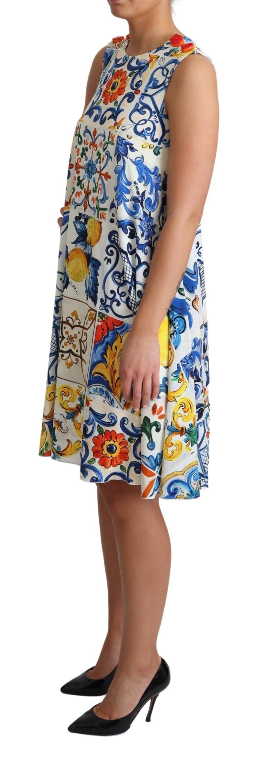 Majolica Print A-Line Silk Dress