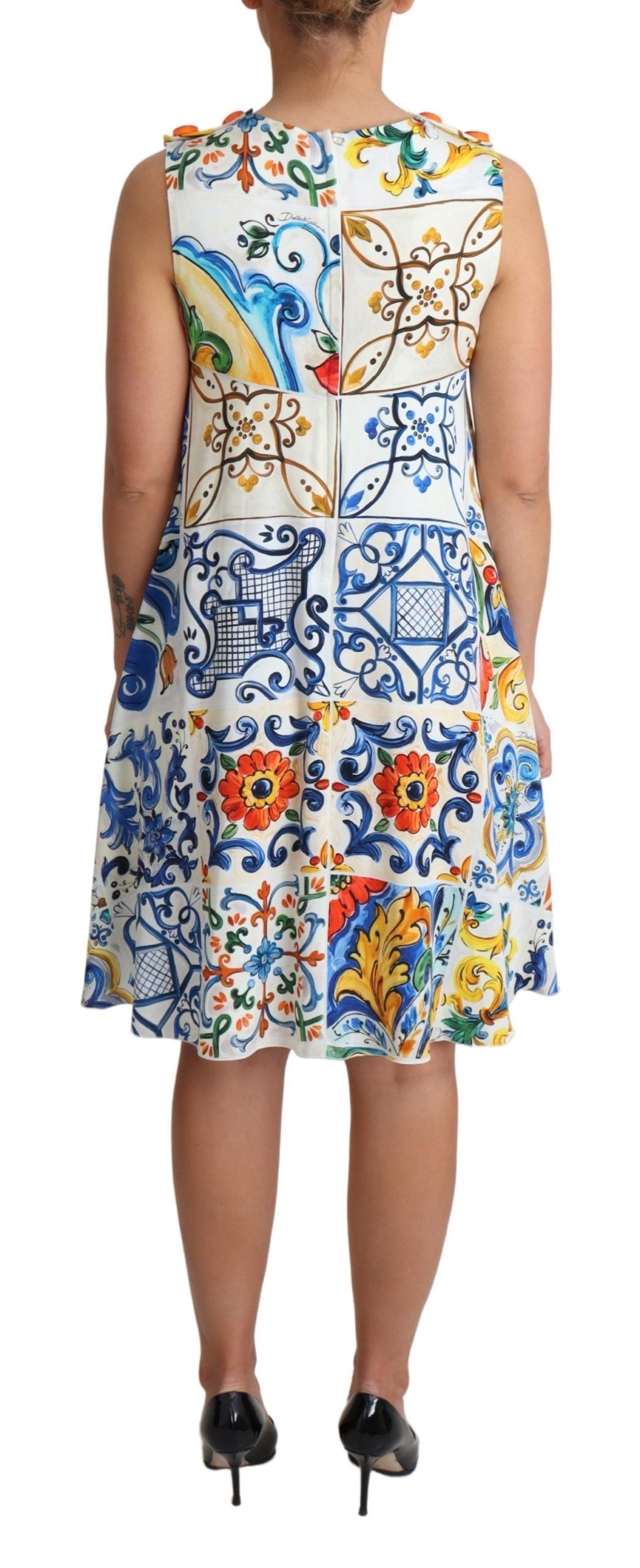 Majolica Print A-Line Silk Dress