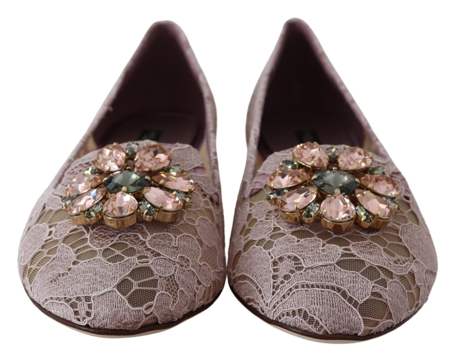 Enchanting Pink Lace Flats with Crystal Embellishments