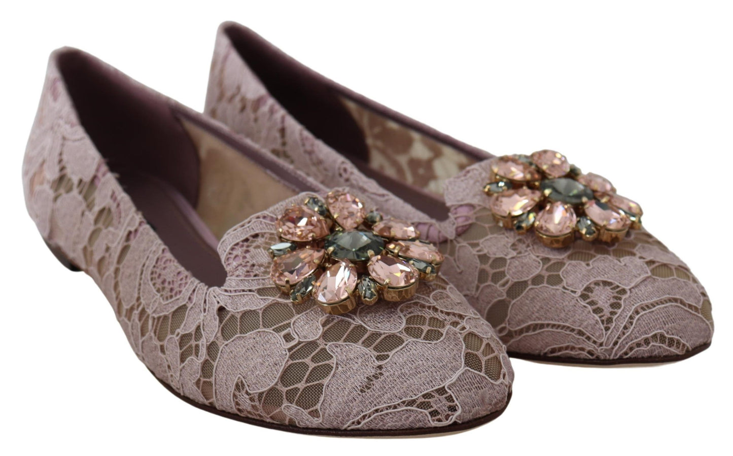 Enchanting Pink Lace Flats with Crystal Embellishments