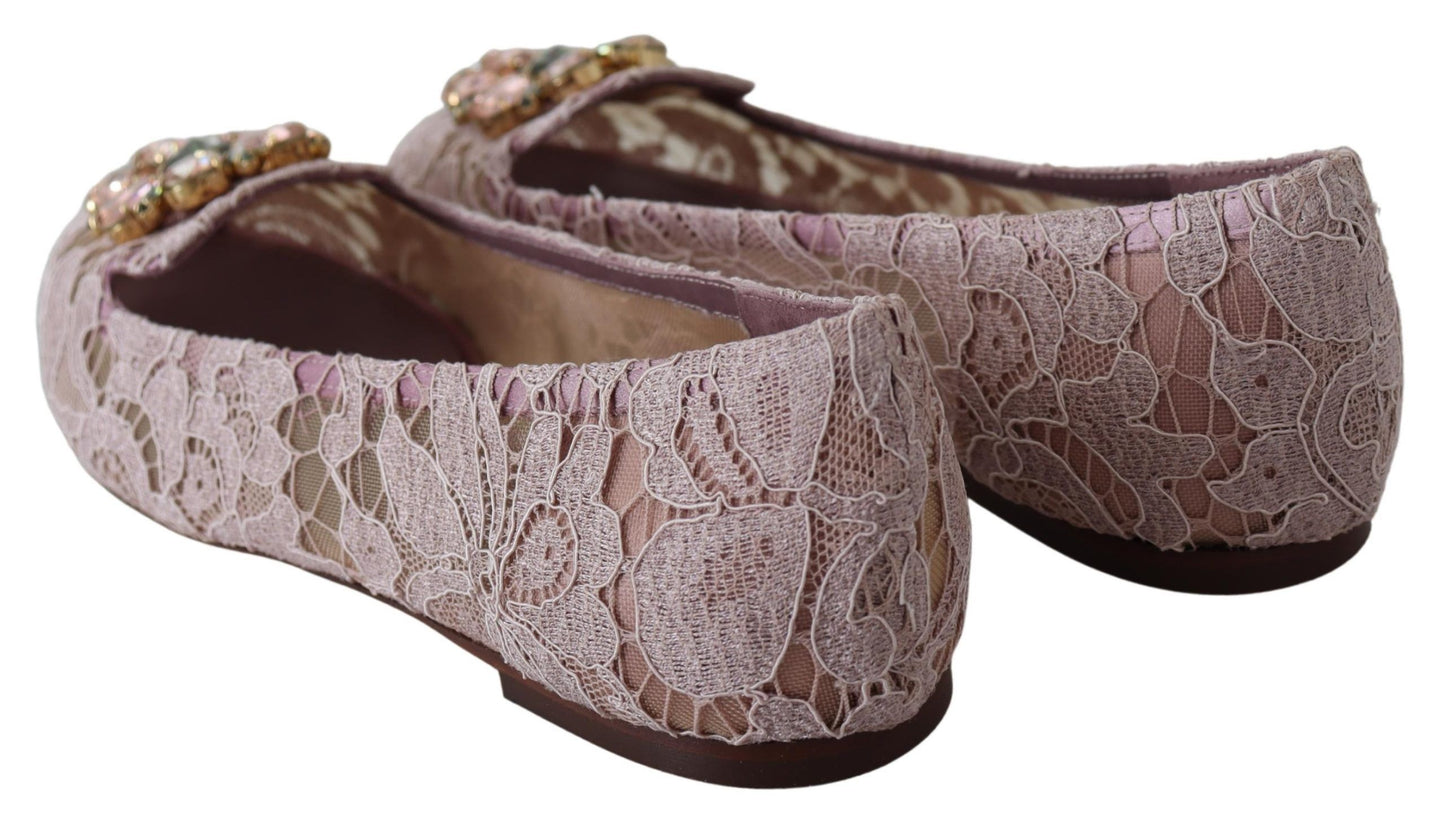 Enchanting Pink Lace Flats with Crystal Embellishments