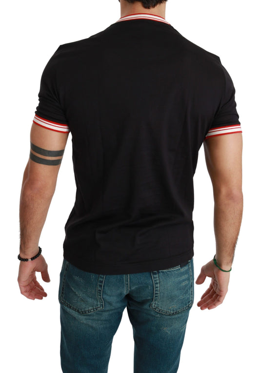 Sleek Black Cotton Tee with Unique Motif