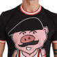 Sleek Black Cotton Tee with Unique Motif