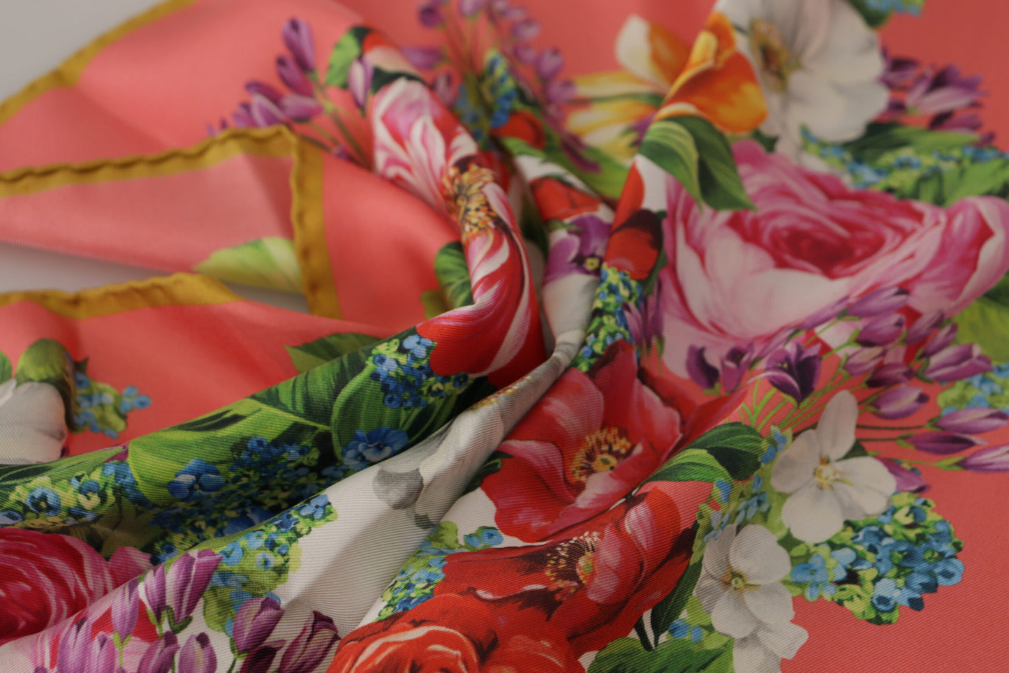 Chic Pink Floral Silk Square Scarf