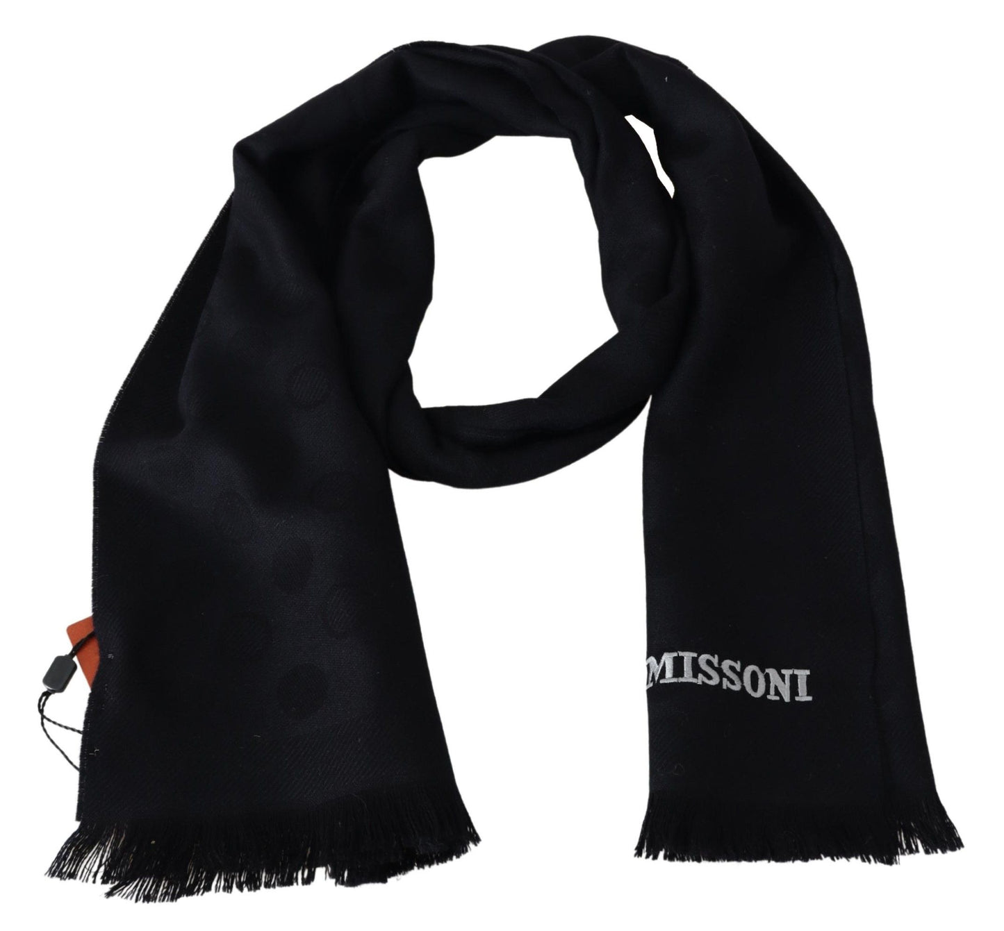 Elegant Black Wool Scarf with Logo Embroidery