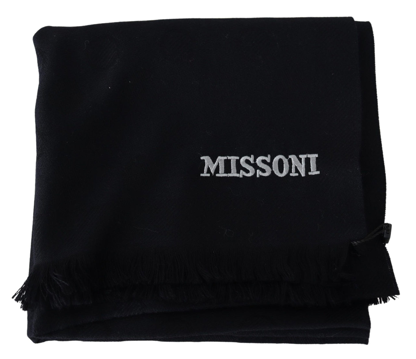 Elegant Black Wool Scarf with Logo Embroidery