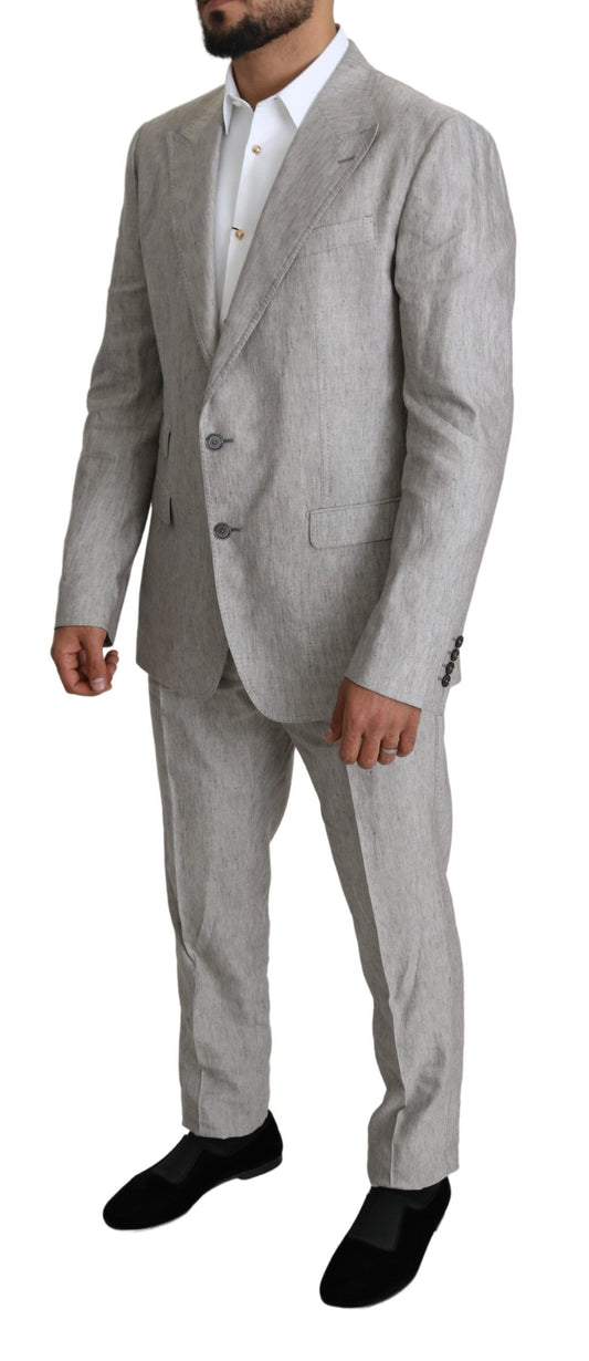 Elegant Slim Fit Gray Linen-Silk Suit