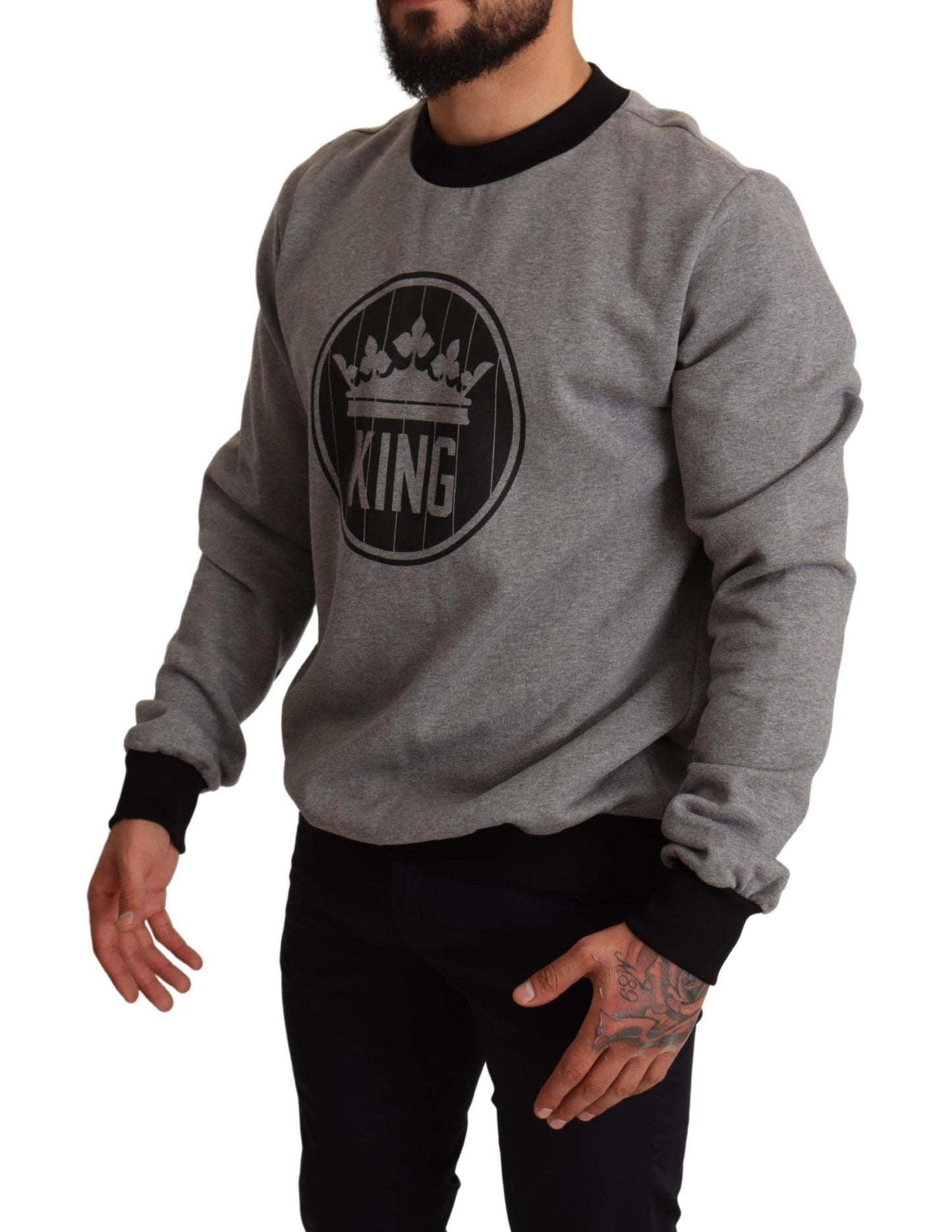 Regal Crown Printed Gray Cotton Sweater