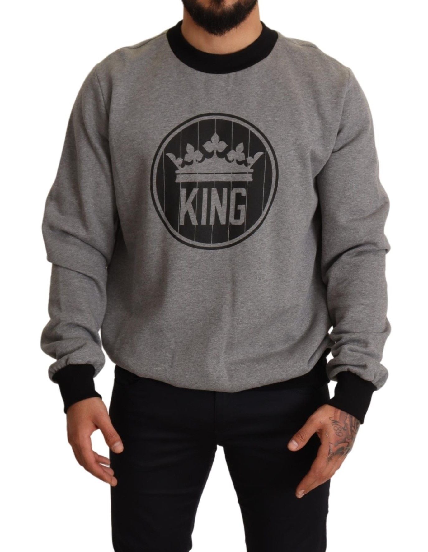 Regal Crown Printed Gray Cotton Sweater