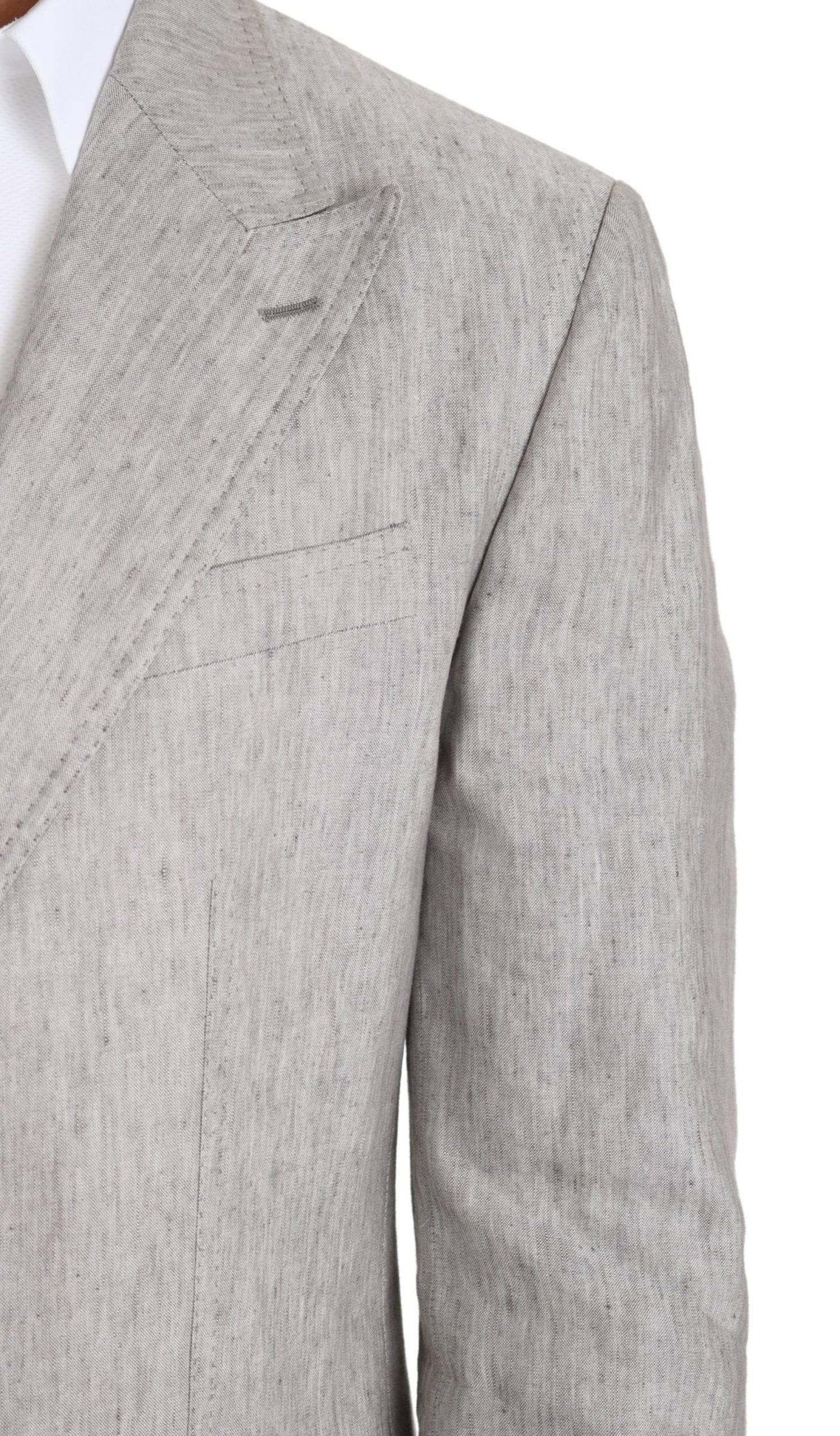 Elegant Slim Fit Gray Linen-Silk Suit