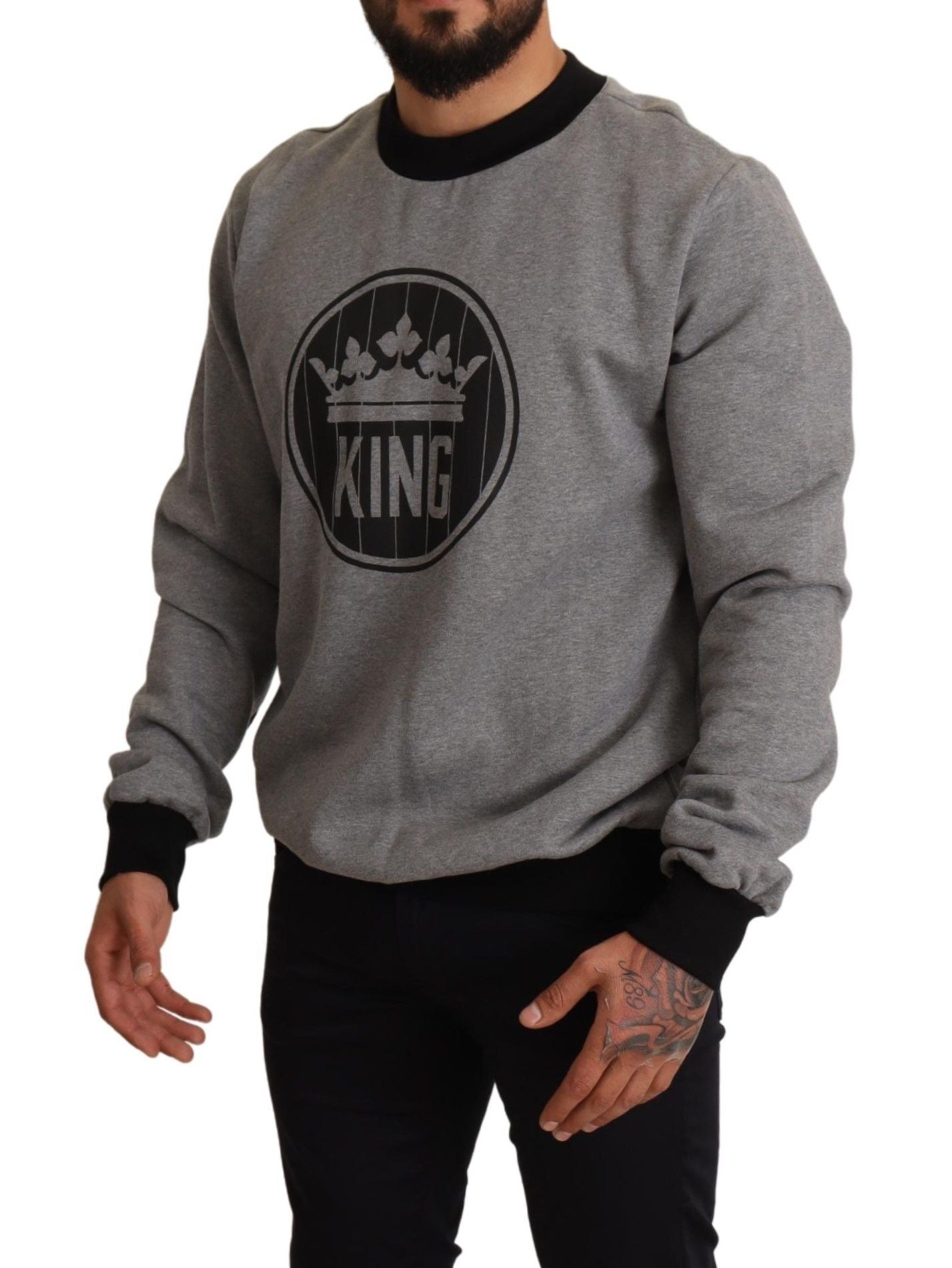 Regal Crown Printed Gray Cotton Sweater