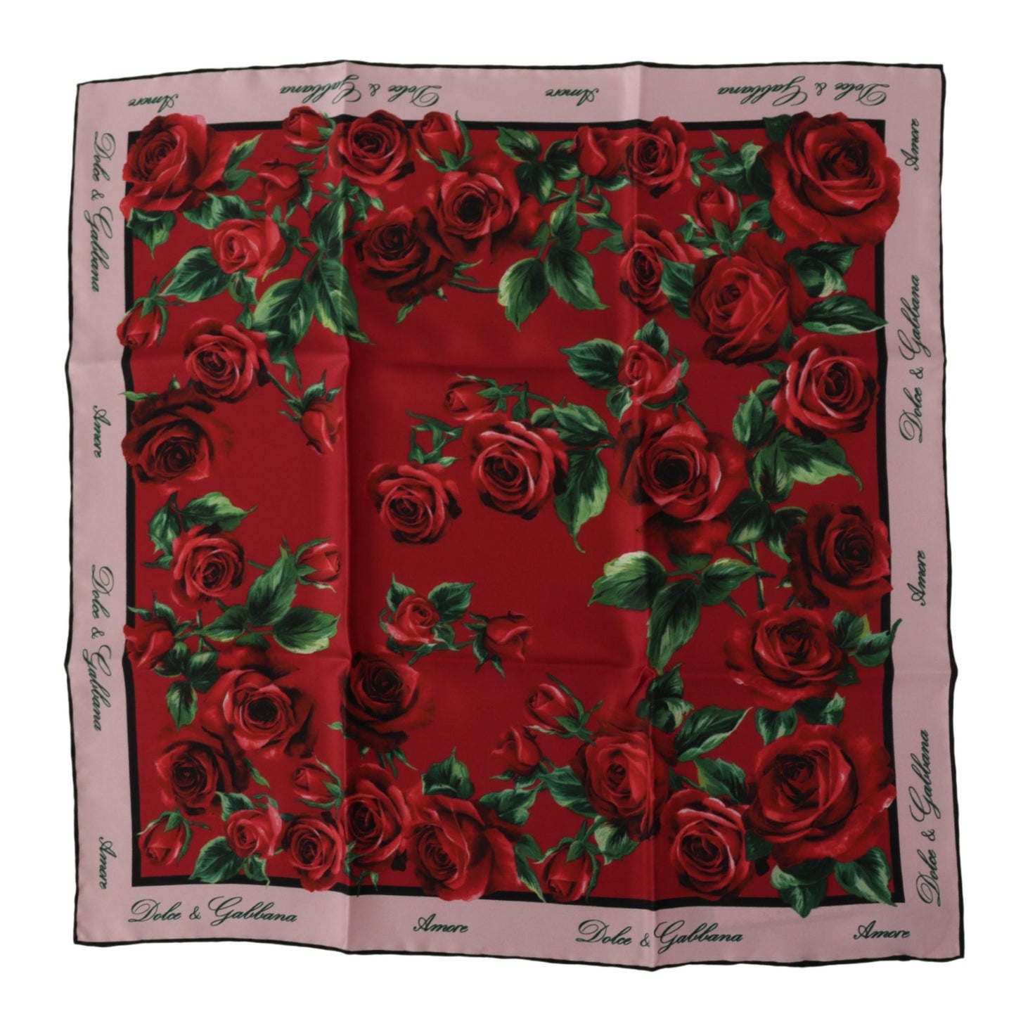 Elegant Red Rose Print Silk Scarf