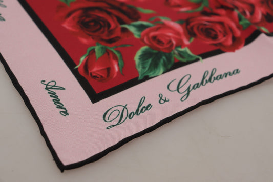 Elegant Red Rose Print Silk Scarf