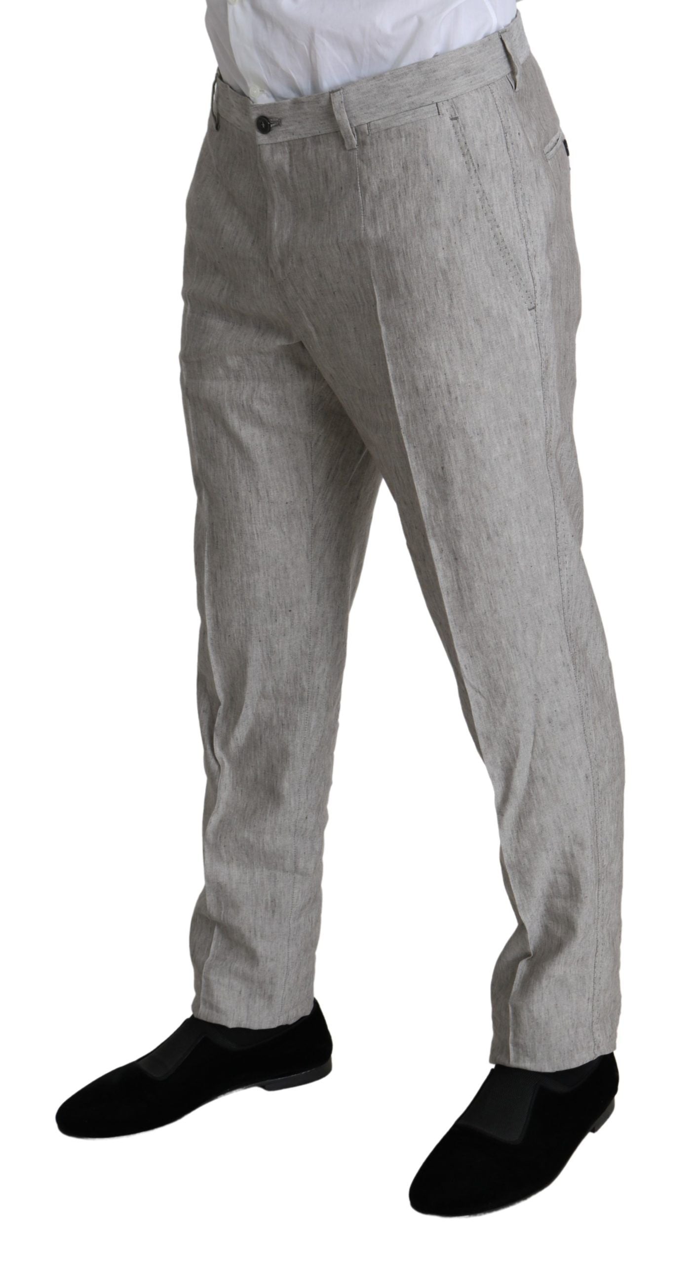 Elegant Slim Fit Gray Linen-Silk Suit