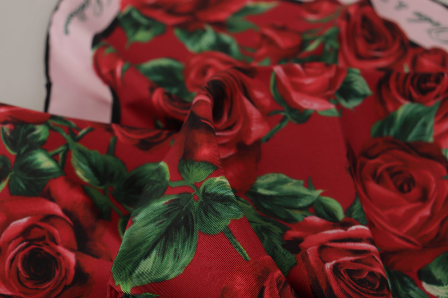 Elegant Red Rose Print Silk Scarf