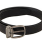Black Calf Leather Silver Tone Metal Buckle Belt