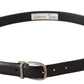 Black Calf Leather Silver Tone Metal Buckle Belt