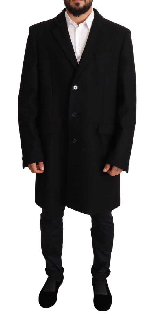 Elegant Blue Wool Blend Overcoat