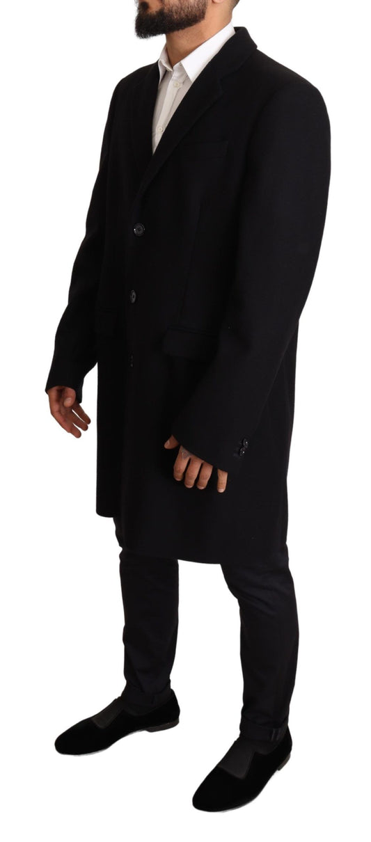 Elegant Blue Wool Blend Overcoat